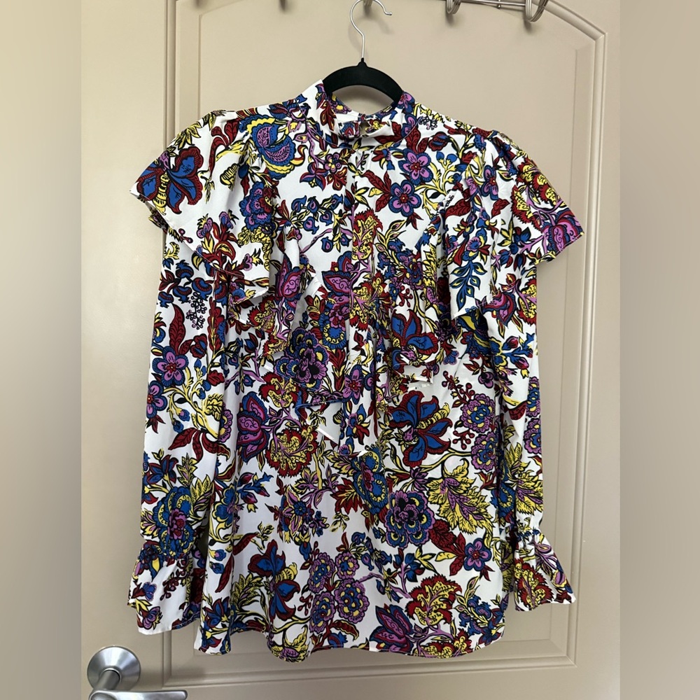 Topshop Multicolored Ruffled Cap Sleeve Blouse - Picture 3 of 6